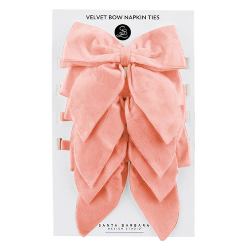 Velvet Bow Napkin Ties - Rose - Set of 4