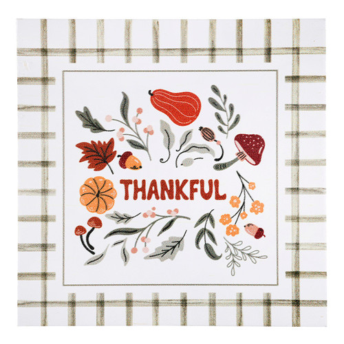 Thankful Green Stripes Wood Block