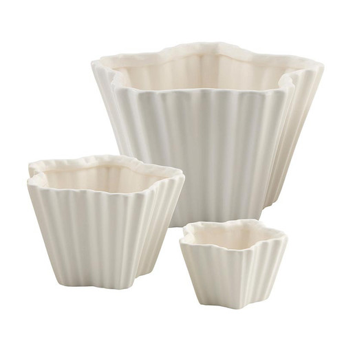 White Crimped Ceramic Bowls - Set of 3
