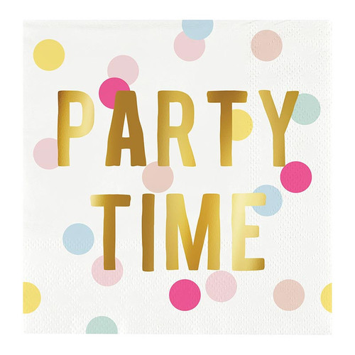 Foil Beverage Napkins - Party Time - 20ct