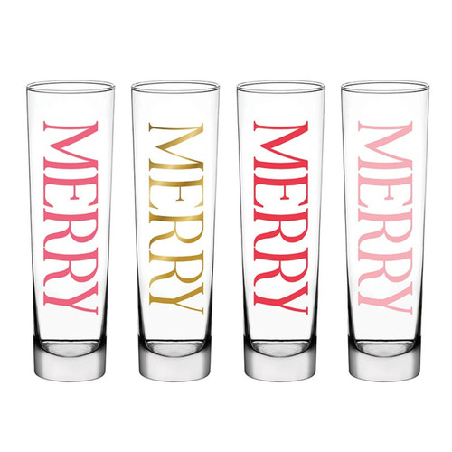 Tall Champagne Glass - Merry Merry Merry Merry - Set of 4