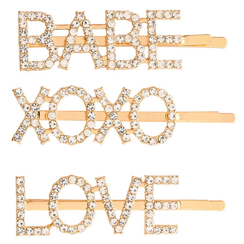 Crystal Hair Pins - Babe, XOXO, Love