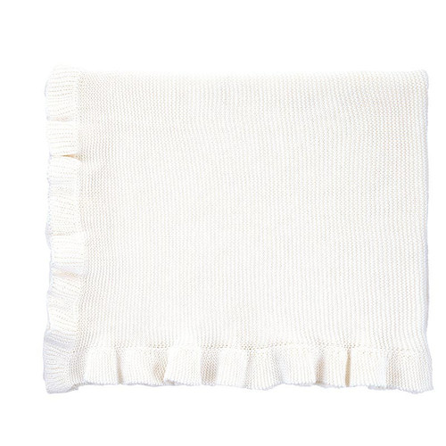 Knit Blankets with Ruffle - White