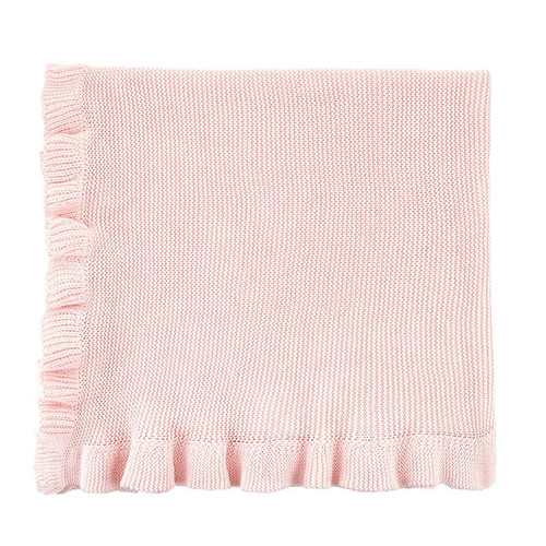 Knit Blankets with Ruffle - Pink