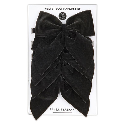 Velvet Bow Napkin Ties - Black - Set of 4