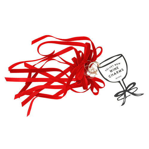 Velvet Bow Wine Charm - Set of 6 - Red