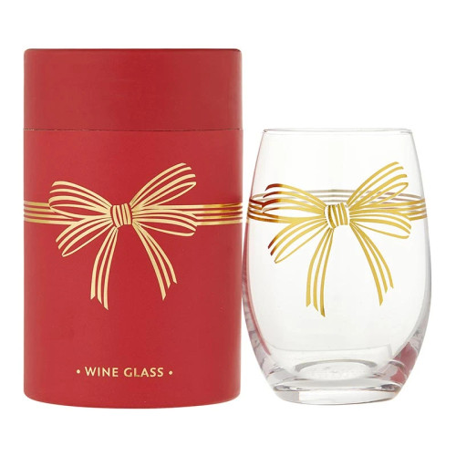 Stemless Wine Glass - Gold Bow