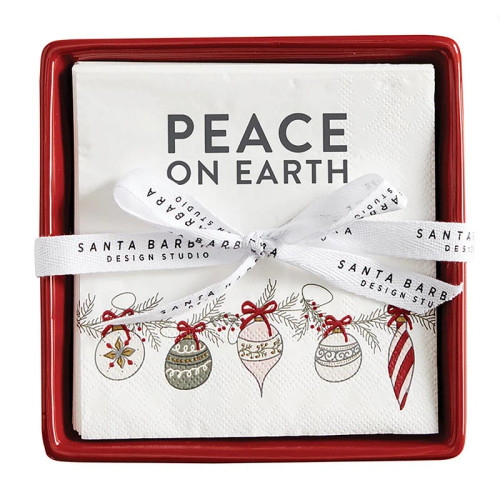 Ceramic Napkin Tray + Napkins - Peace On Earth