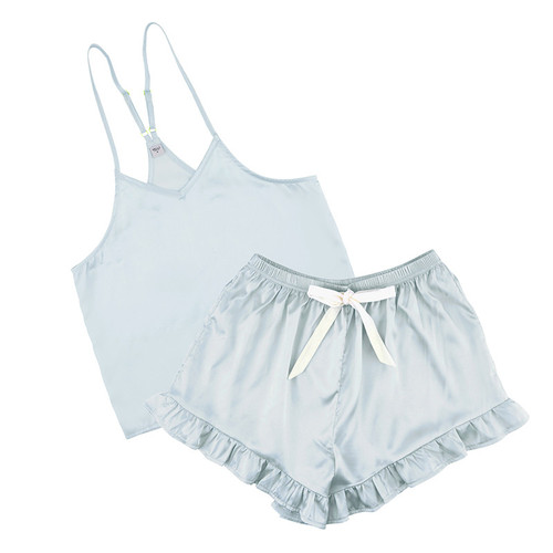 Cami + Velvet Ruffled Short - Blue
