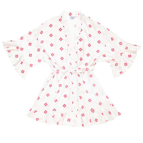 Ruffled Satin Robe - Ivory + Moroccan
