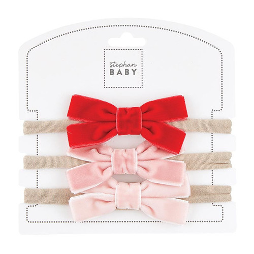Holiday Velvet Bow - Red And Pinks - Set Of 3