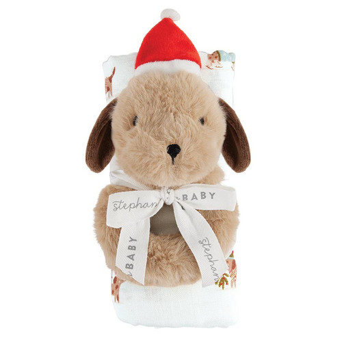 Swaddle + Plush Rattle - Holiday Dogs