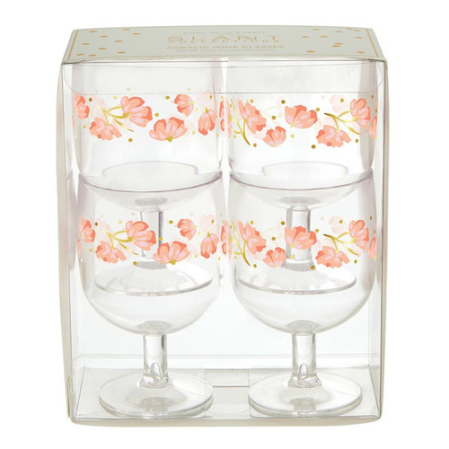 Acrylic Stackable Wine Glasses - Floral - Set of 4