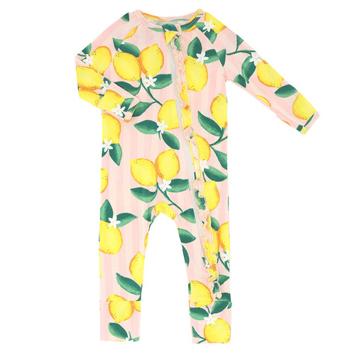 Cozy Romper - Pink Stripes + Lemons