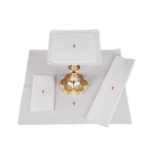 Embroidered Cross Lace Trim Altar Linen Gift Set