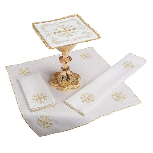 Embroidered Jerusalem Cross Lace Trim Altar Linen Gift Set (G5993)