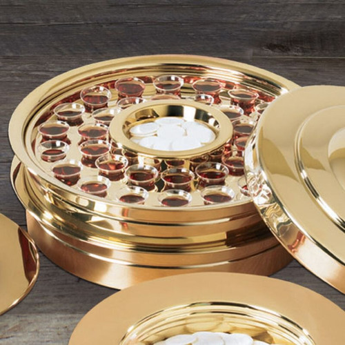 Brass Finish Stackable Communion Tray with 40-Hole Insert