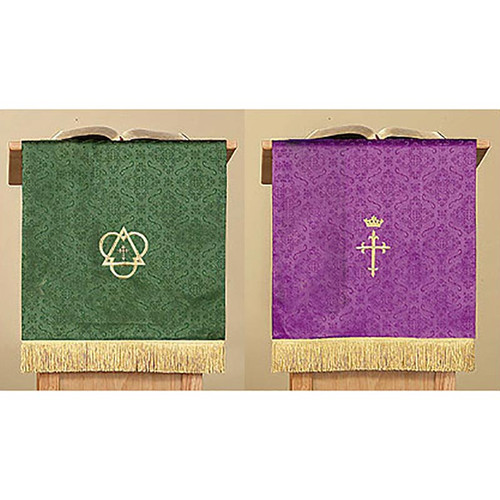 Jacquard Reversible Pulpit Scarf with  Cross - Purple/Green