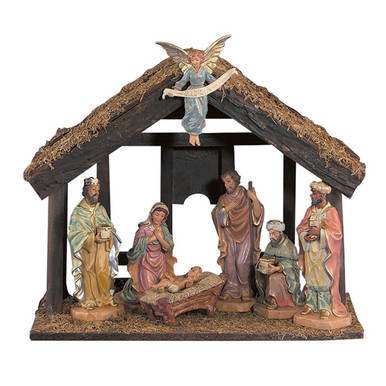 Presepe Completo Sevi In Legno Dipinto A Mano, Personaggi Della Natività, Decorazione Natalizia Italiana