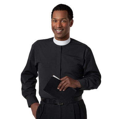 Long Sleeve Banded Collar Shirt - Black - [Consumer]Living Grace