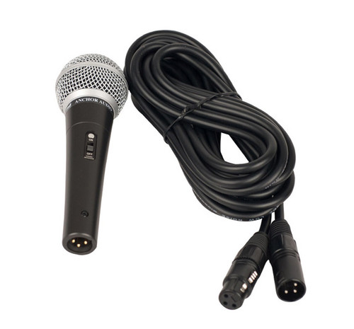 Wired handheld mic with 20 ft. cable (XLR plug)