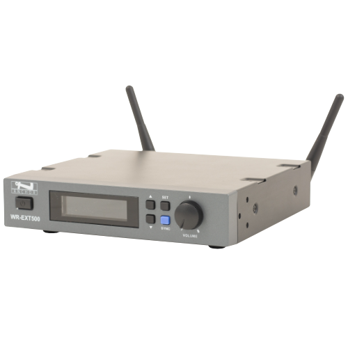 External wireless receiver – requires AC power (compatible with UHF-EXT500 series: 540 – 570 MHz)