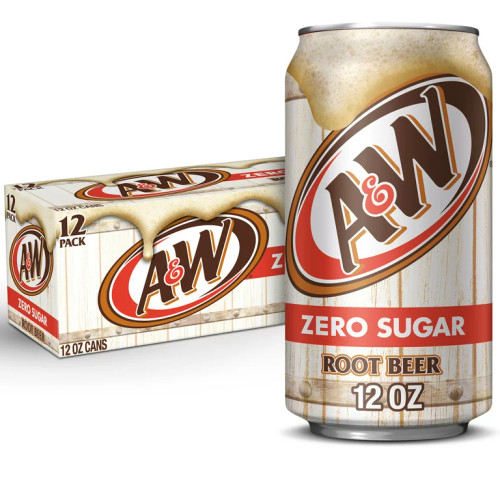 A&W Zero Sugar, Caffeine-Free, Low Sodium Root Beer Soda Pop, 12 fl oz, (Pack of 12)