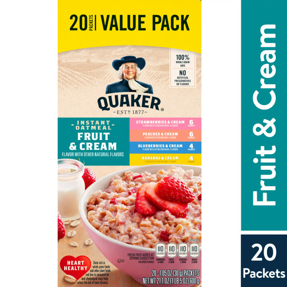 Quaker Instant Oatmeal, Fruit & Cream Variety Pack (20 ct)