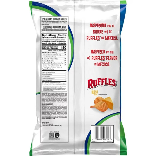 Ruffles Potato Chips Queso Cheese Flavored 8 Oz Bag (1 ct)