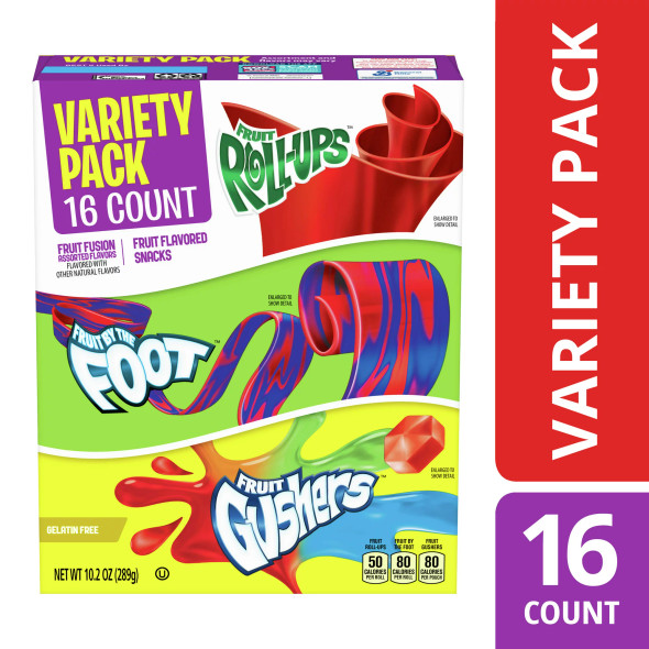 Fruit Roll-Ups Fruit by the Foot, Gushers, Snacks Variety Pack, 16 ct (1 ct)