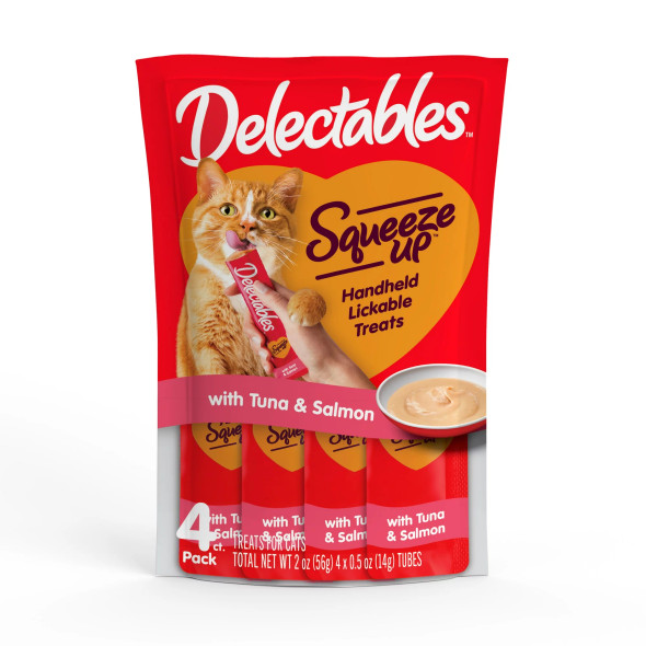 Delectables Squeeze Up Interactive Lickable Wet Cat Treat Tuna & Salmon, 0.5oz Tube (Pack of 4)