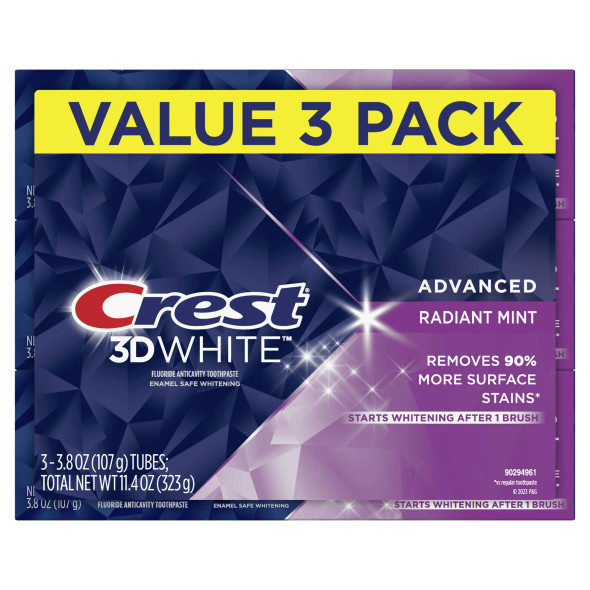 Crest 3D White Advanced Radiant Mint Toothpaste Value Pack, 3.8 oz (Pack of 3)