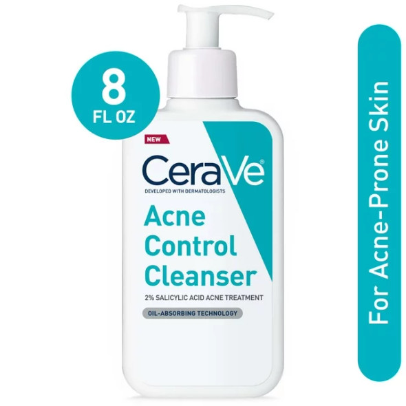CeraVe Acne Face Wash, Acne Cleanser with Salicylic Acid and Purifying Clay for Oily Skin, 8 fl oz (1 ct)
