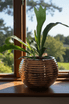 Staghorn in shinny copper Sevda planter in window