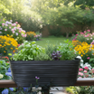Esin planter planted with herbs in deck railing