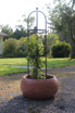 Small Rose Trellis in large Pan Planter Red