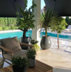 Ash Fiberstone planters poolside