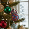 Multicolored ball ornaments on tree