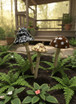 Natural Shroomyz Ceramic Mushrooms near front porch garden