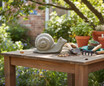 Small Snail Statue on potting table in Aged Stone finish