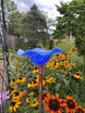 Blown Glass Butterfly Feeder Dutch Blue in garden