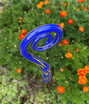 Top section of Fiddlehead Glass Finial in Blue Yellow