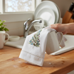 Winter Berry Tree Embroidered  Dish Towel drying