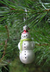 Blown Glass Mini Snowman Ornament with Green Scarf