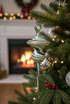 Double Ball Pyrex Glass ornament red and green on Christmas tree