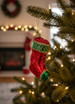 Bright Red Stocking Ornament on Decorated Christmas Tree