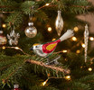 Red & Gold Glass Bird Ornament on tree