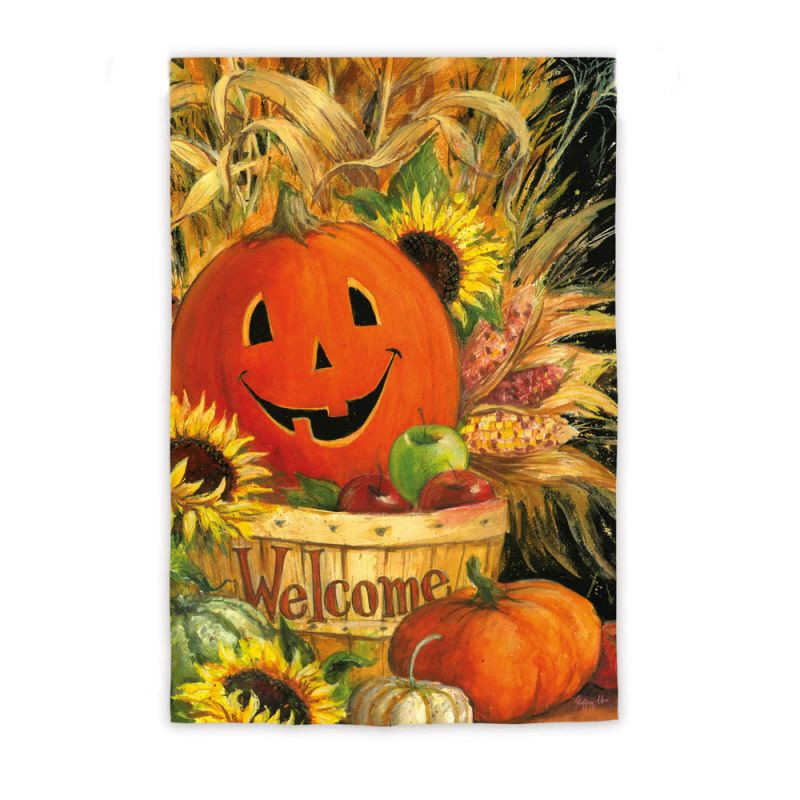 Evergreen Pumpkin Basket Decorative Flag