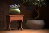 Pan planter shown in green and anthracite