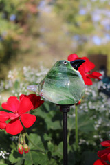 Set of 3 Glass Birds 18" H Stakes - Blue, Green, Red